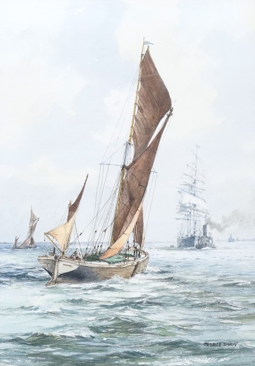 George Shaw (1929-1989), watercolour, ‘Outward Bound, Gravesend’, signed, details verso, 37 x 26cm